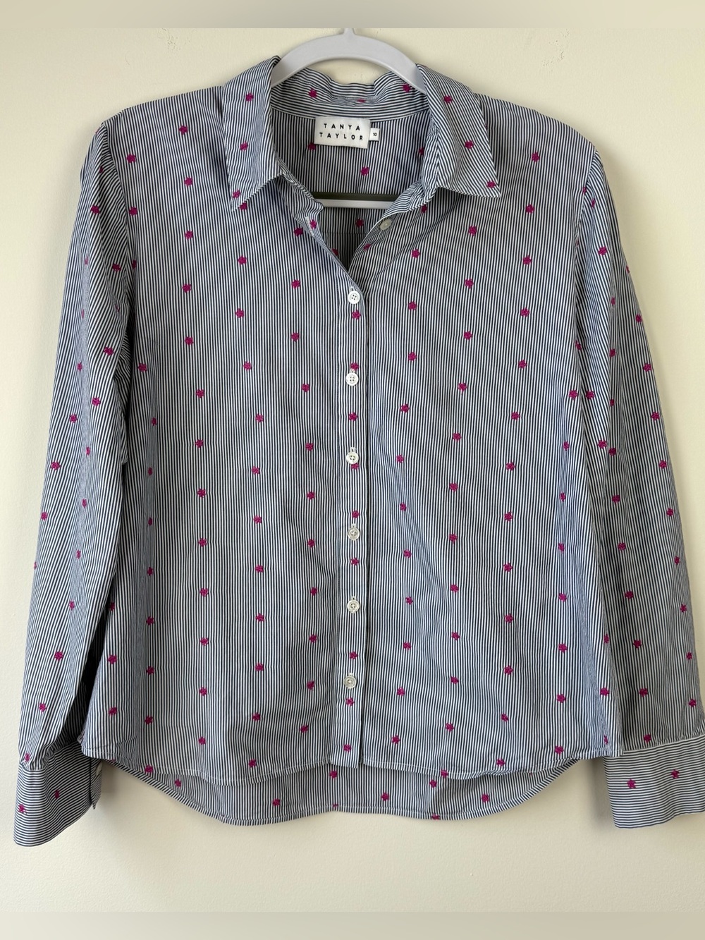 Tanya Taylor Striped Embroidered Button Down Shirt